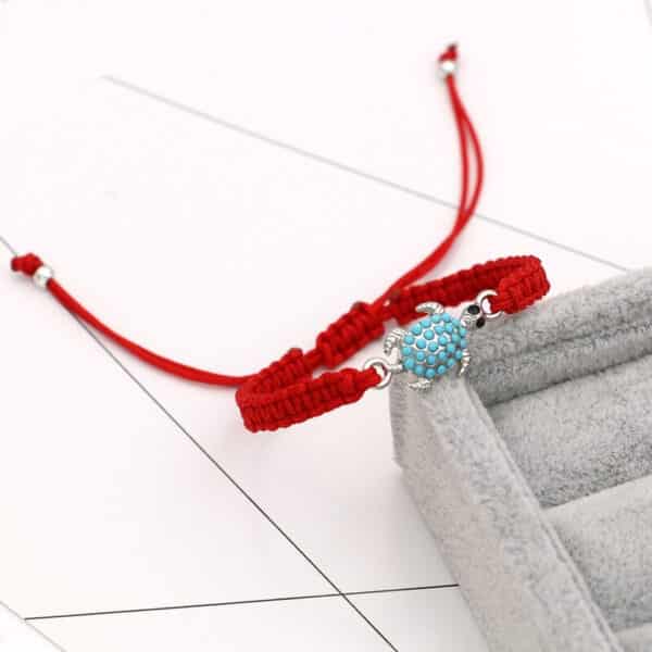 Bracelet Rouge Porte-Bonheur Tortue Turquoise